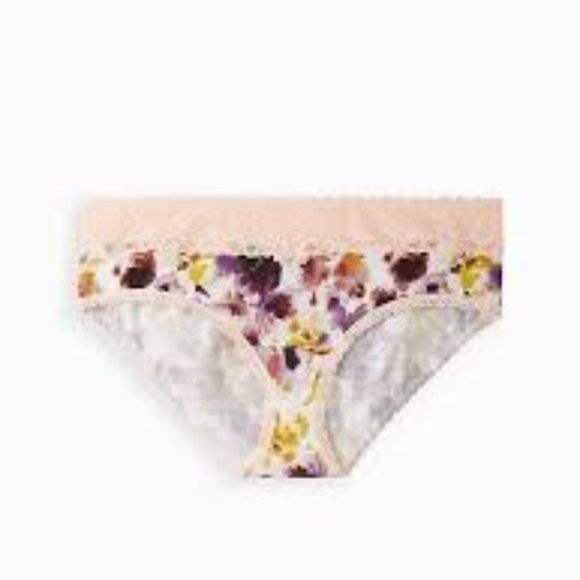 Torrid - WIDE LACE TRIM HIPSTER PANTY - COTTON FLORAL PINK - Picture 1 of 4